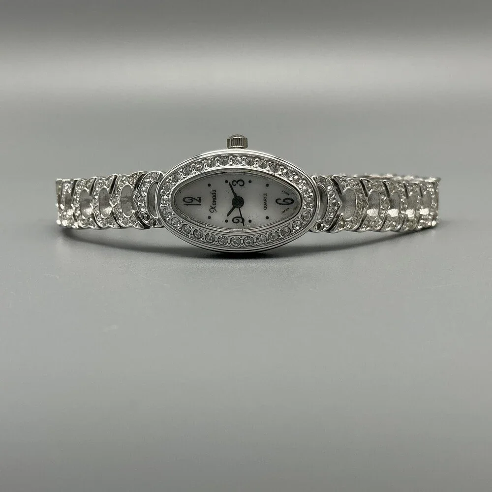 Xanadu Womens Watch 18mm Oval Dial Silver Tone Crystal Dress New Battery 7.25